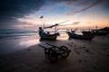 Sunrise and traditional boat tuban beach east java Royalty Free Stock Photo