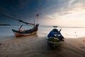 Sunrise and traditional boat tuban beach east java Royalty Free Stock Photo