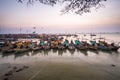 Sunrise and traditional boat tuban beach east java Royalty Free Stock Photo