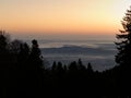 Sunrise at the pohorje mountain above maribor in slovenia