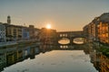 Sunrise at Ponte Vecchio bridge over Arno river in Florence, Italy Royalty Free Stock Photo