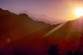 Sunrise on Poon Hill, Nepal. Himalaya mountains Royalty Free Stock Photo