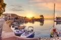 The sunrise at the port of Nafpaktos, Greece Royalty Free Stock Photo