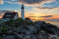 Sunrise at Portland Lighthouse in New England Royalty Free Stock Photo