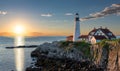 Sunrise at Portland Lighthouse in Cape Elizabeth, Maine, USA.