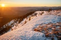 Sunrise at the Praire Mountain near Bragg Creek, Canada, Closest mountains to Calgary city, Praire mountain lookout in the winter Royalty Free Stock Photo