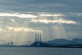 Sunrise with ray at Penang Bridge.