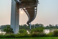 Sunrise rays through Bob Kerrey Foot, Pedestrian, bridge Omaha Nebraska Underpass.