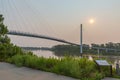 Sunrise rays over Bob Kerrey Foot, Pedestrian, bridge Omaha Nebraska. Royalty Free Stock Photo