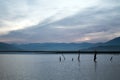 Sunrise reflections on drought stricken Lake Isabella in the southern Sierra Nevada mountains of California Royalty Free Stock Photo