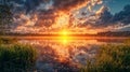 Sunrise Reflections on Tranquil Lake Royalty Free Stock Photo