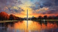 Sunrise Reverie: Impressionistic Painting of the Washington Monument in Morning Hues