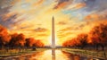 Sunrise Reverie: Impressionistic Painting of the Washington Monument in Morning Light