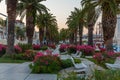 Sunrise at Riva promenade in Split with Marjan hill, Croatia Royalty Free Stock Photo