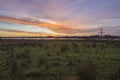 Sunrise, river and agriculture field