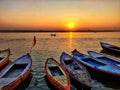 Sunrise by the river Ganges in Varanasi, India Royalty Free Stock Photo