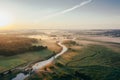 Sunrise on the river. Foggy morning. Royalty Free Stock Photo