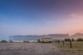 sunrise on the river waking up relaxed in a camper van Royalty Free Stock Photo