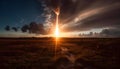 Sunrise Rocket Launch Over Flatlands Royalty Free Stock Photo