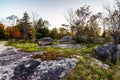 Sunrise in a Rocky Autumn Forest