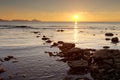Sunrise on the rocky coast of Black sea Royalty Free Stock Photo