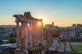 Sunrise at ruins of the Roman Forum in Rome, Italy. Royalty Free Stock Photo