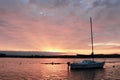 Sunrise with a sailboat on Canandaigua Lake Royalty Free Stock Photo