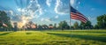 Sunrise Salute: American Flags Honor Veterans. Concept Salute to Service, American Flags, Veterans