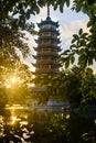 Sunrise scene over the pagoda in Guilin, China