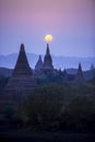 Sunrise scene pagoda ancient city field in Bagan Myanmar.High image quality Royalty Free Stock Photo