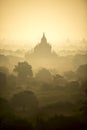 Sunrise scene pagoda ancient city field in Bagan Myanmar.High image quality