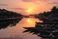 Sunrise scene on the river, Asia travel, Hoi An ancient town, Quang Nam province, Vietnam