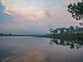 Sunrise Scenery view at reservoir on Phu Kradueng mountain national park in Loei City Thailand