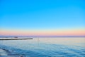 Sunrise On the Sea. Adriatic sea with shore. Lignano Sabbiadoro, Italy. Royalty Free Stock Photo