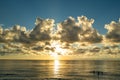Sunrise sea. Calm sea with sunset sky through the clouds over. Meditation ocean and sky background. Tranquil seascape Royalty Free Stock Photo