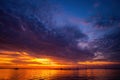 Sunrise in the sea. Inspirational calm sea with sunset sky. Meditation ocean and sky background. Colorful horizon over