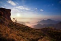 sunrise with sea of mist in the morning of Phu Chi fa National Park. Chiang Rai Province, Thailand Royalty Free Stock Photo