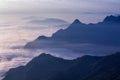 sunrise with sea of mist in the morning of Phu Chi fa National Park. Chiang Rai Province, Thailand Royalty Free Stock Photo
