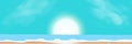 Sunrise, sea, sky and beach summer season abstract background vector illustration, long horizontal style