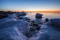 Sunrise by the sea in winter