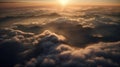 Sunrise seen from the air, dramatic view. Sky, heaven image. Generative AI. Royalty Free Stock Photo