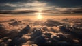 Sunrise seen from the air, dramatic view. Sky, heaven image. Generative AI. Royalty Free Stock Photo