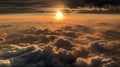 Sunrise seen from the air, dramatic view. Sky, heaven image. Generative AI. Royalty Free Stock Photo