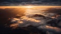 Sunrise seen from the air, dramatic view. Sky, heaven image. Generative AI. Royalty Free Stock Photo