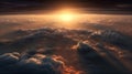 Sunrise seen from the air, dramatic view. Sky, heaven image. Generative AI. Royalty Free Stock Photo