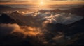 Sunrise seen from the air, dramatic view. Sky, heaven image. Generative AI. Royalty Free Stock Photo