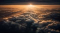 Sunrise seen from the air, dramatic view. Sky, heaven image. Generative AI. Royalty Free Stock Photo