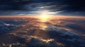 Sunrise seen from the air, dramatic view. Sky, heaven image. Generative AI. Royalty Free Stock Photo