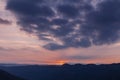 Sunrise seen from the Sanctuary of the Beata Vergine di Castelmonte. View on the mountains of Slovenia. Royalty Free Stock Photo