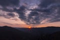 Sunrise seen from the Sanctuary of the Beata Vergine di Castelmonte. View on the mountains of Slovenia. Royalty Free Stock Photo